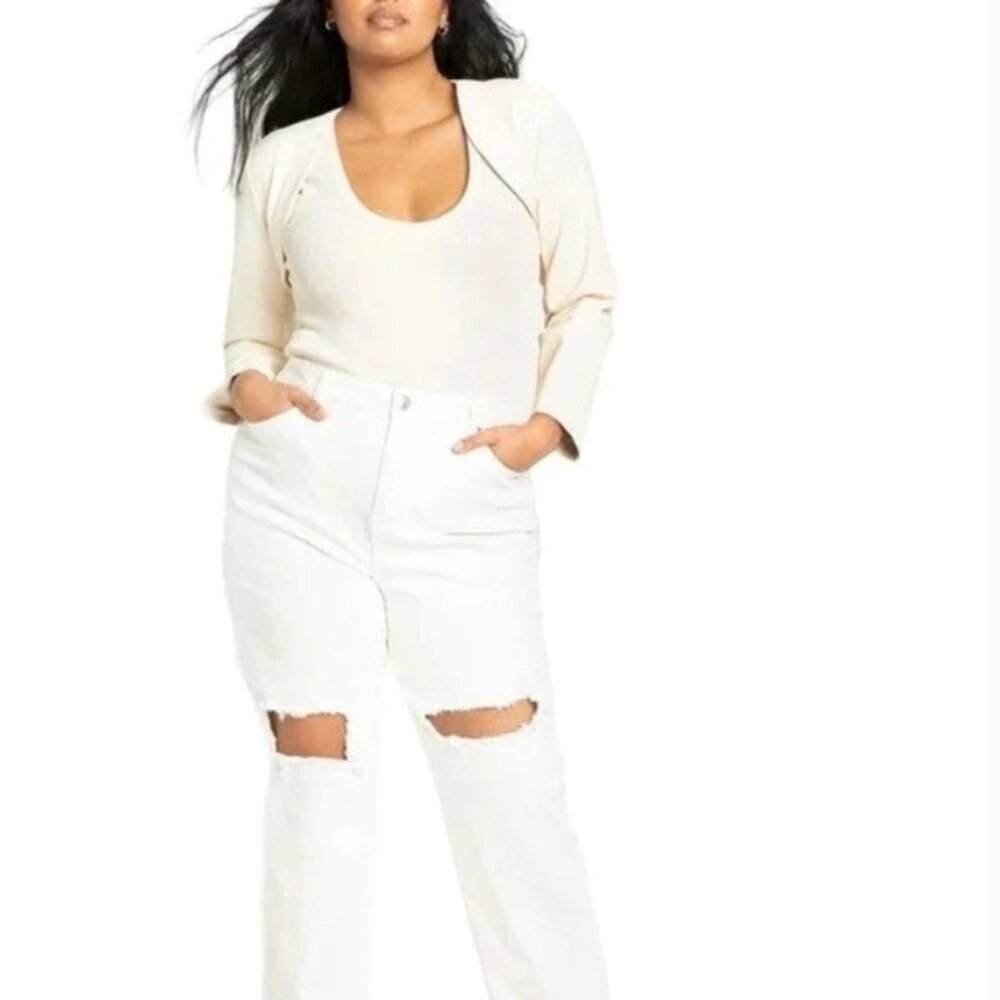 Eloquii Shrug Bolero Jacket, Cream Vegan Leather, Size 18